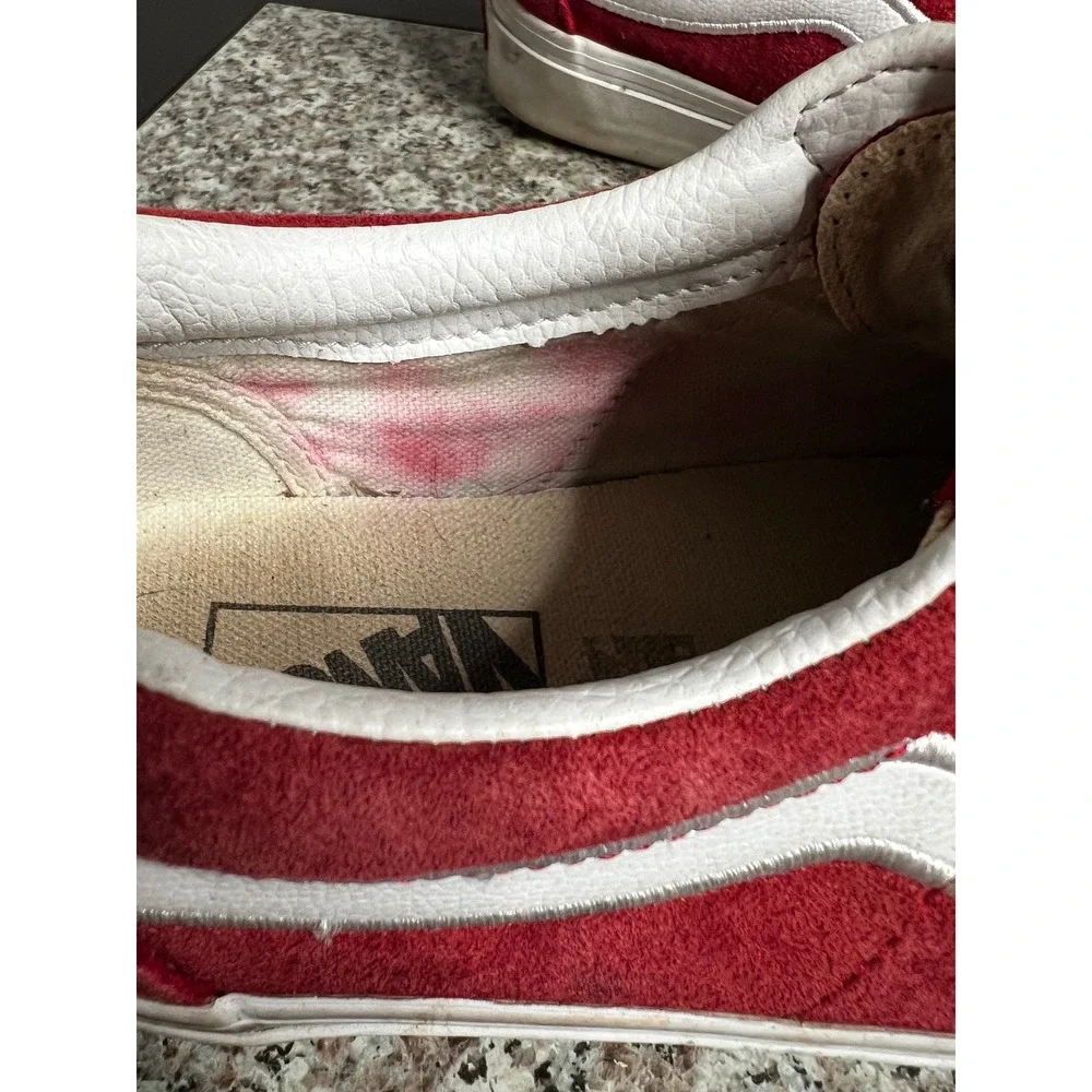 Vans Old Skool Red Suede White Stripe Low Top Skate Sneakers Womens 10 Mens 8.5
